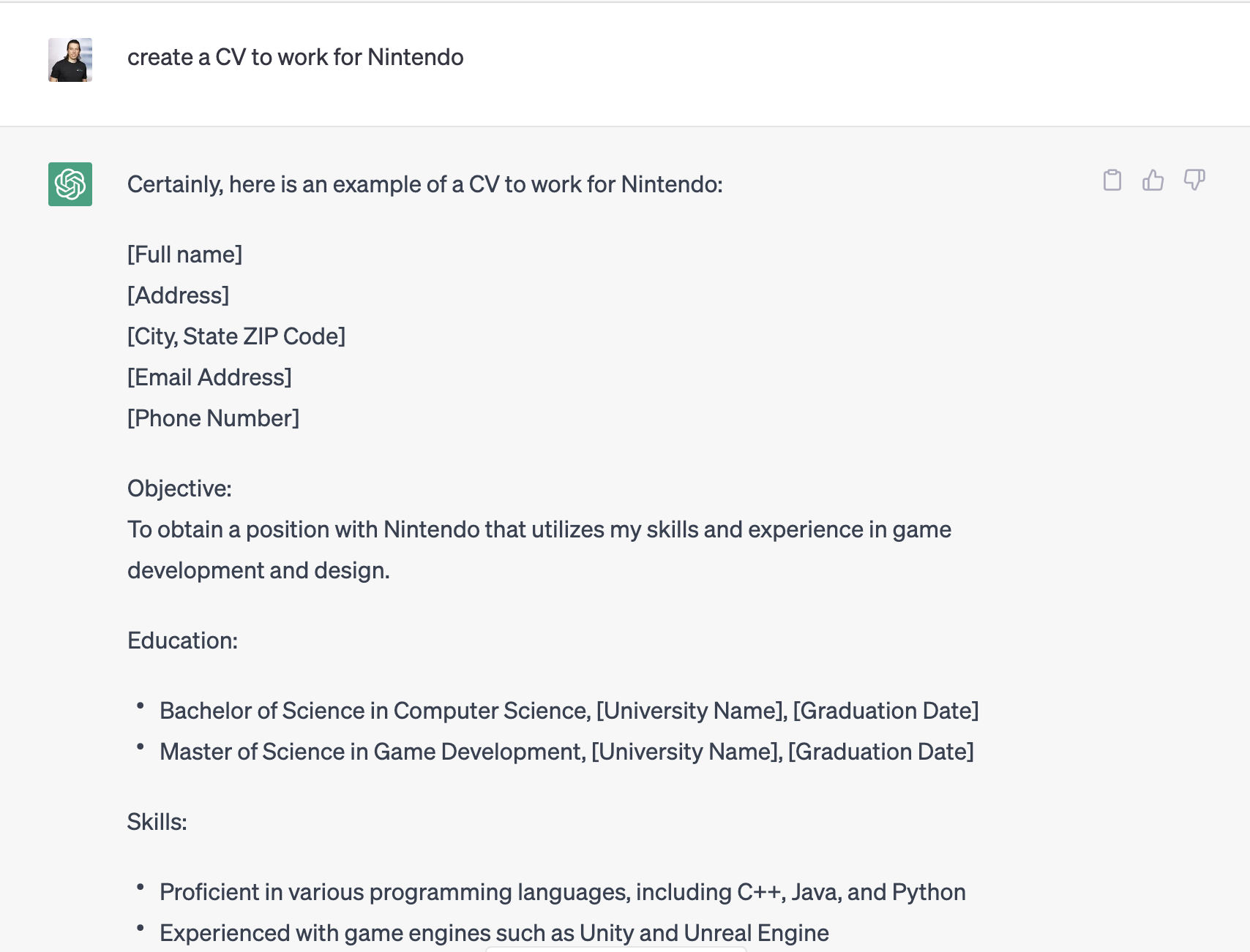 cv chatgpt