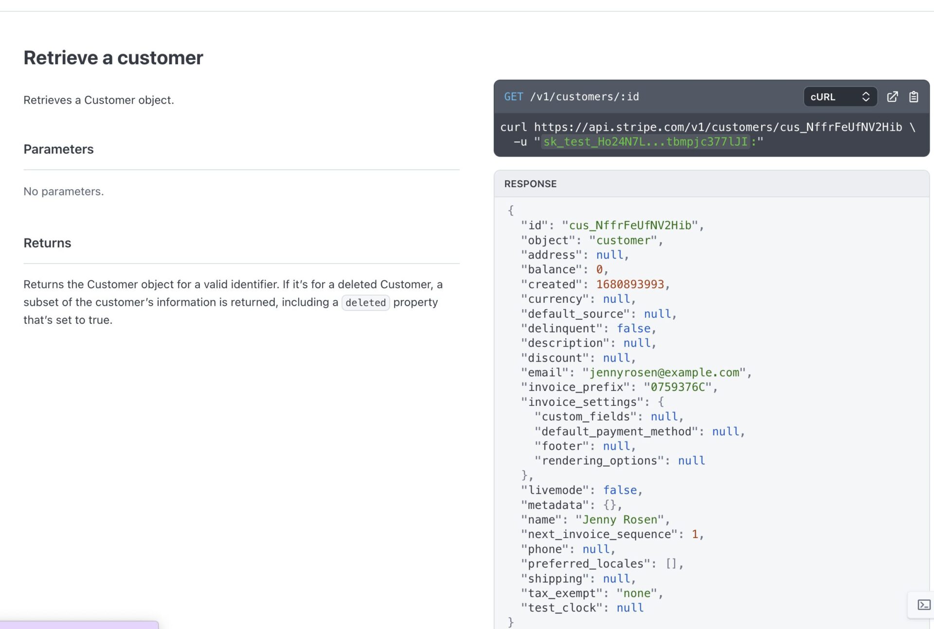Documentation from Stripe API endpoint to retrieve a customer